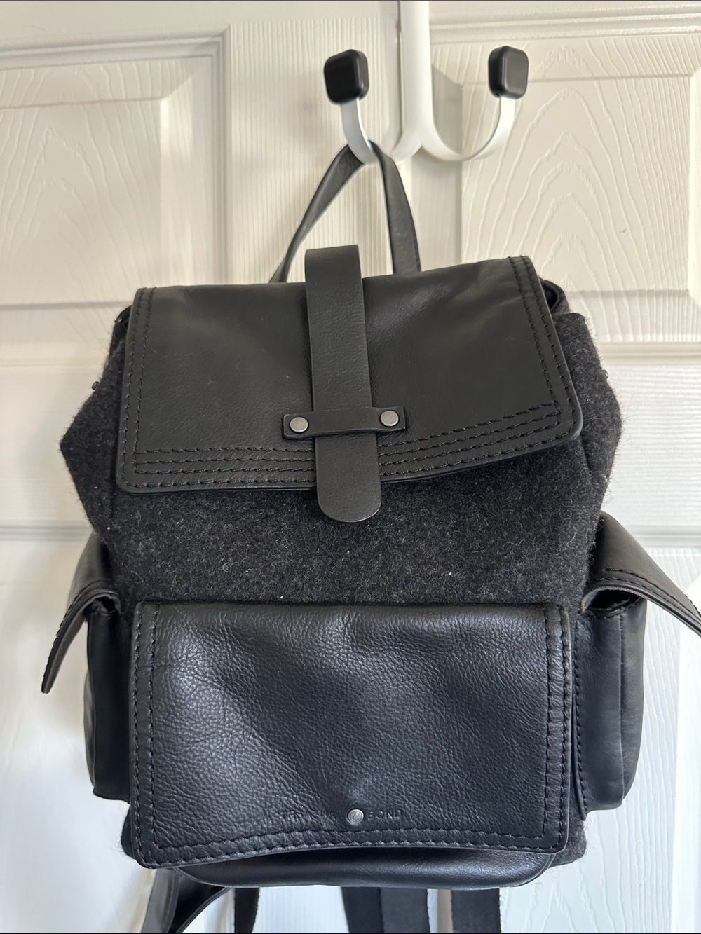 Nordstrom Treasure & Bond Leather Wool Backpack Commuter Travel Bag Charcoal